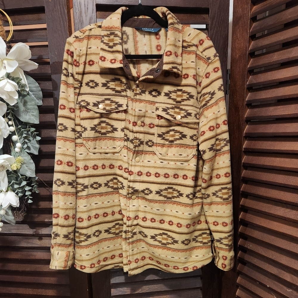 Women’s Utility Jacket - Tan Patterned Aztec Print